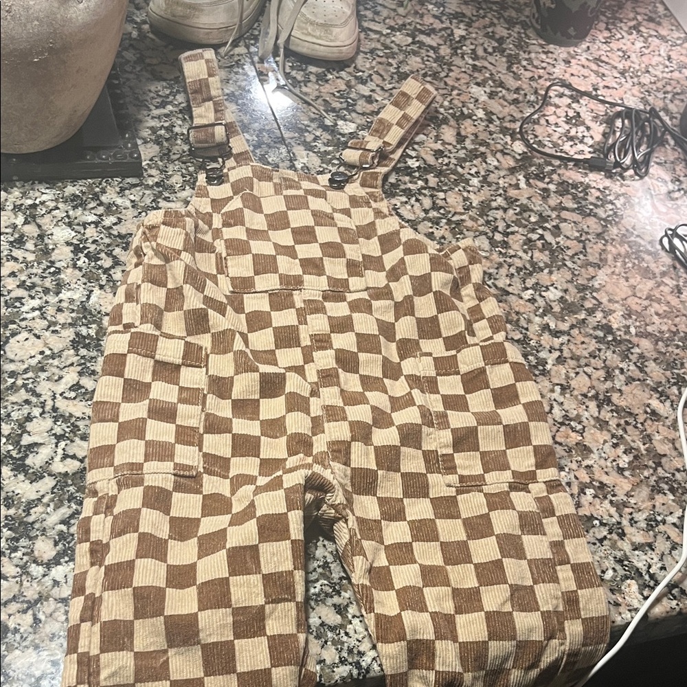 Brown Checkered Kids One Piece